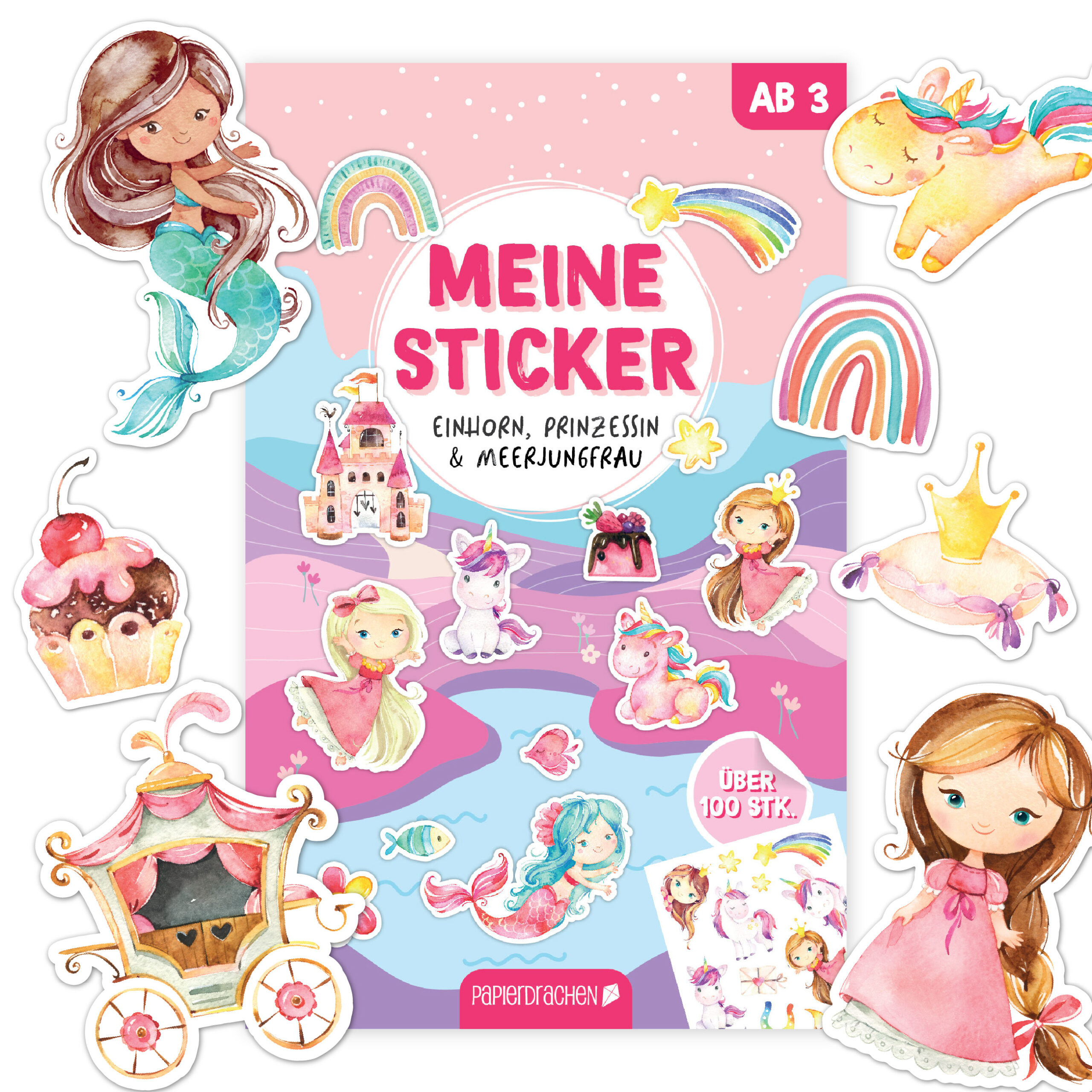 007-001-001_001 Stickerblock Einhorn, Prinzessin & Meerjungfrau – Bild 1