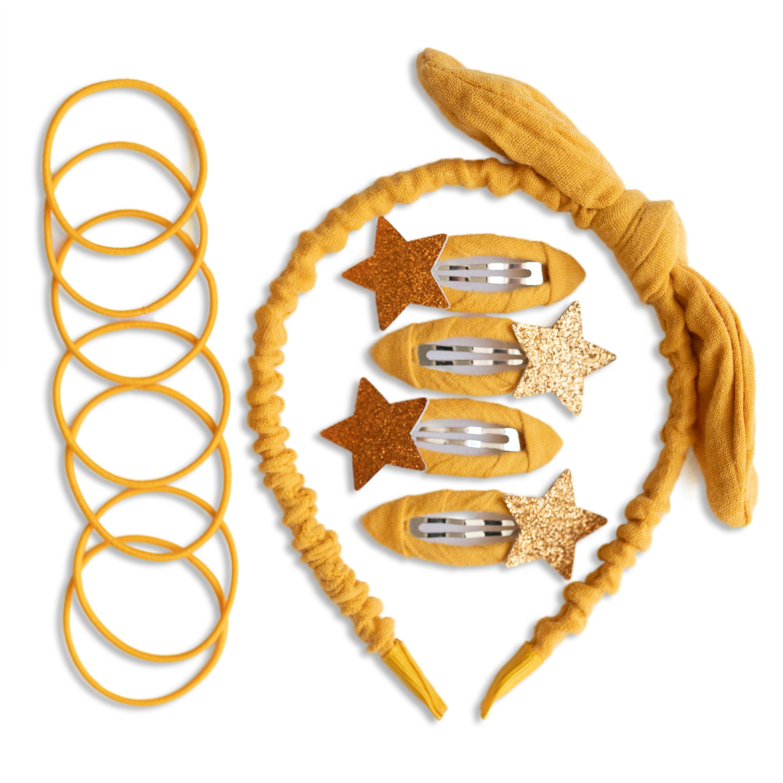 011-006-001_001 Musselin Haar-Accessoires Set – Senfgelb – Bild 1
