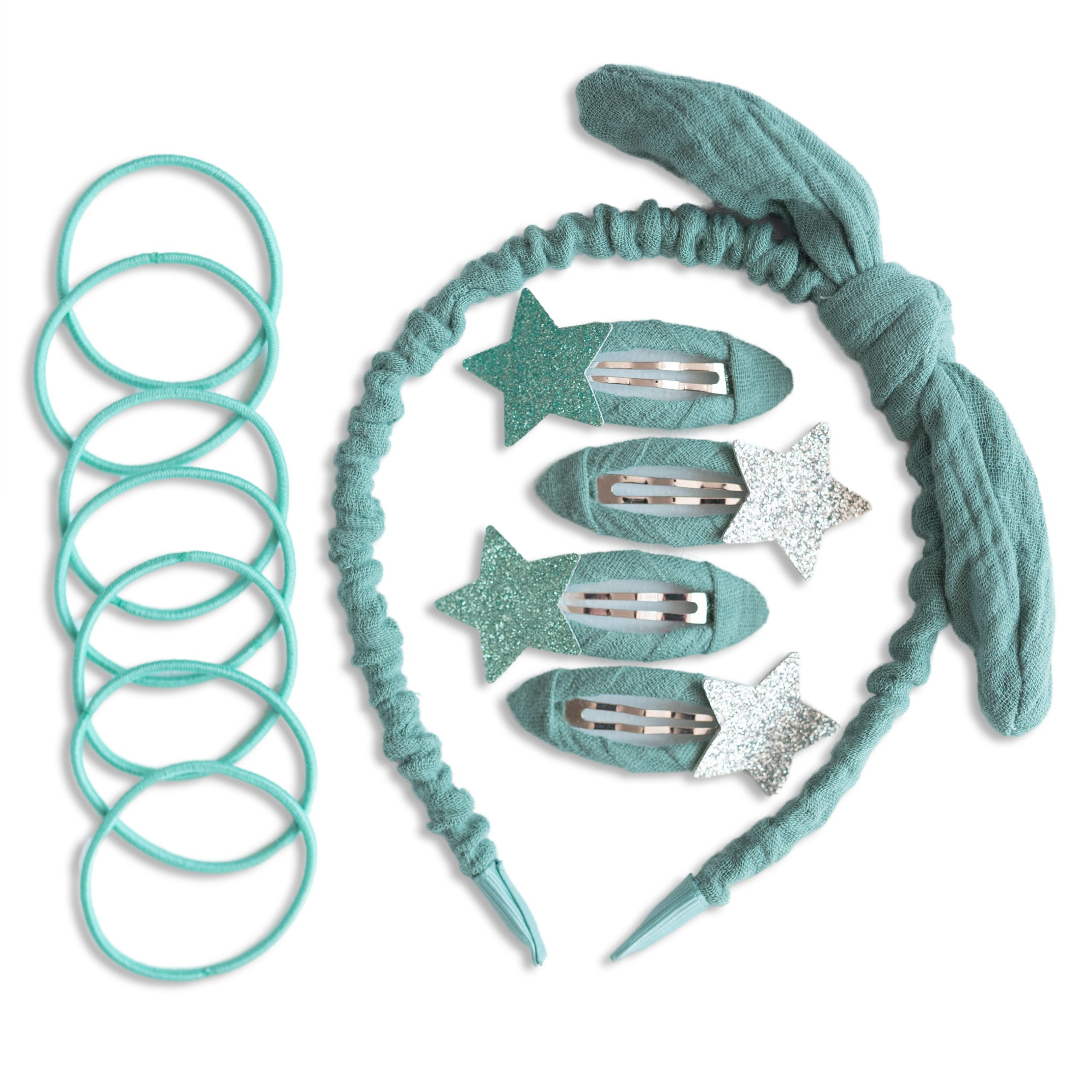 011-006-005_001 Musselin Haar-Accessoires Set – Petrol – Bild 1