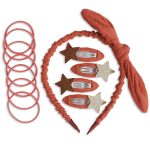 Musselin Haar-Accessoires Set – Rostrot