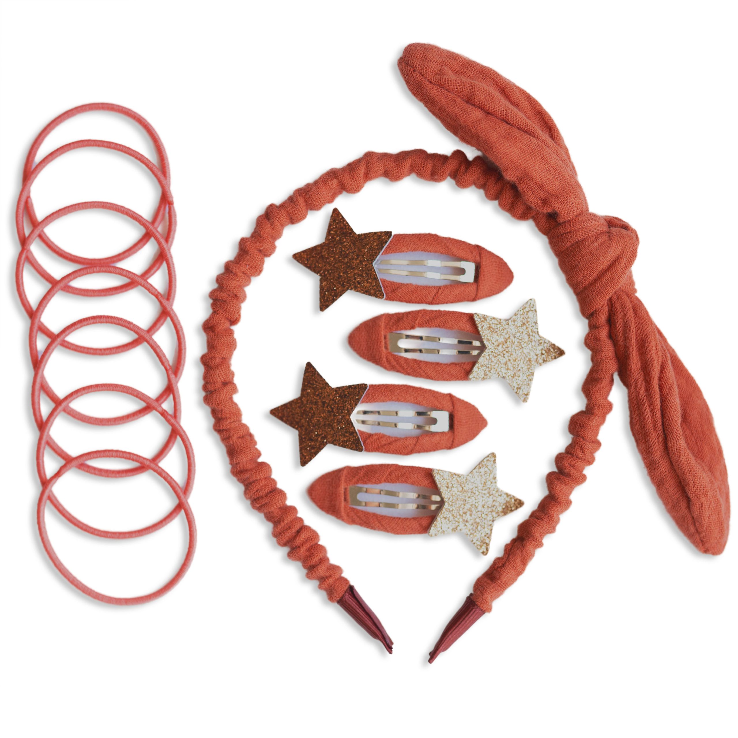 011-006-006_001 Musselin Haar-Accessoires Set – Rostrot – Bild 1