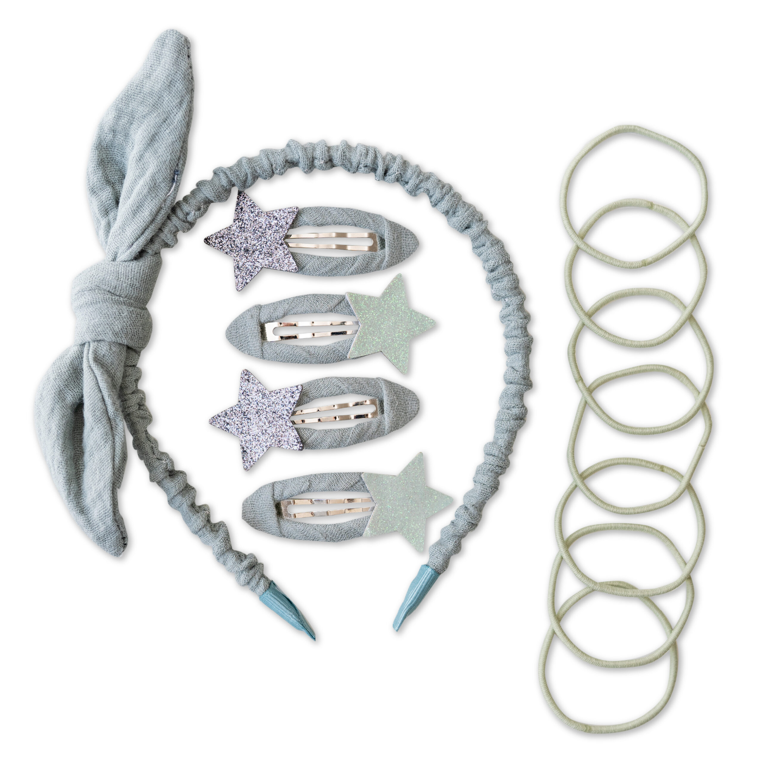 011-006-007_001 Musselin Haar-Accessoires Set – Salbei – Bild 1