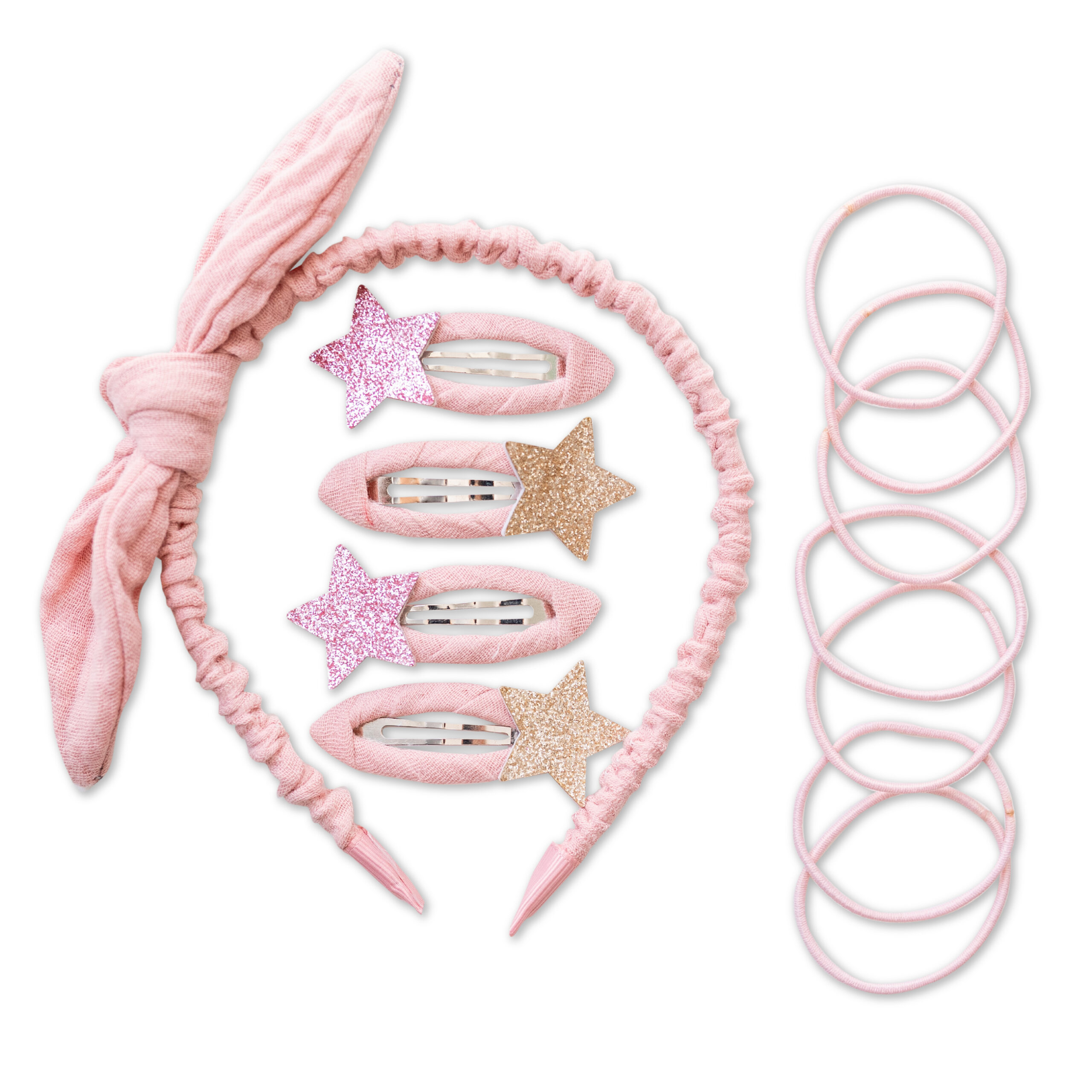 011-006-010_001 Musselin Haar-Accessoires Set – Rosa – Bild 1