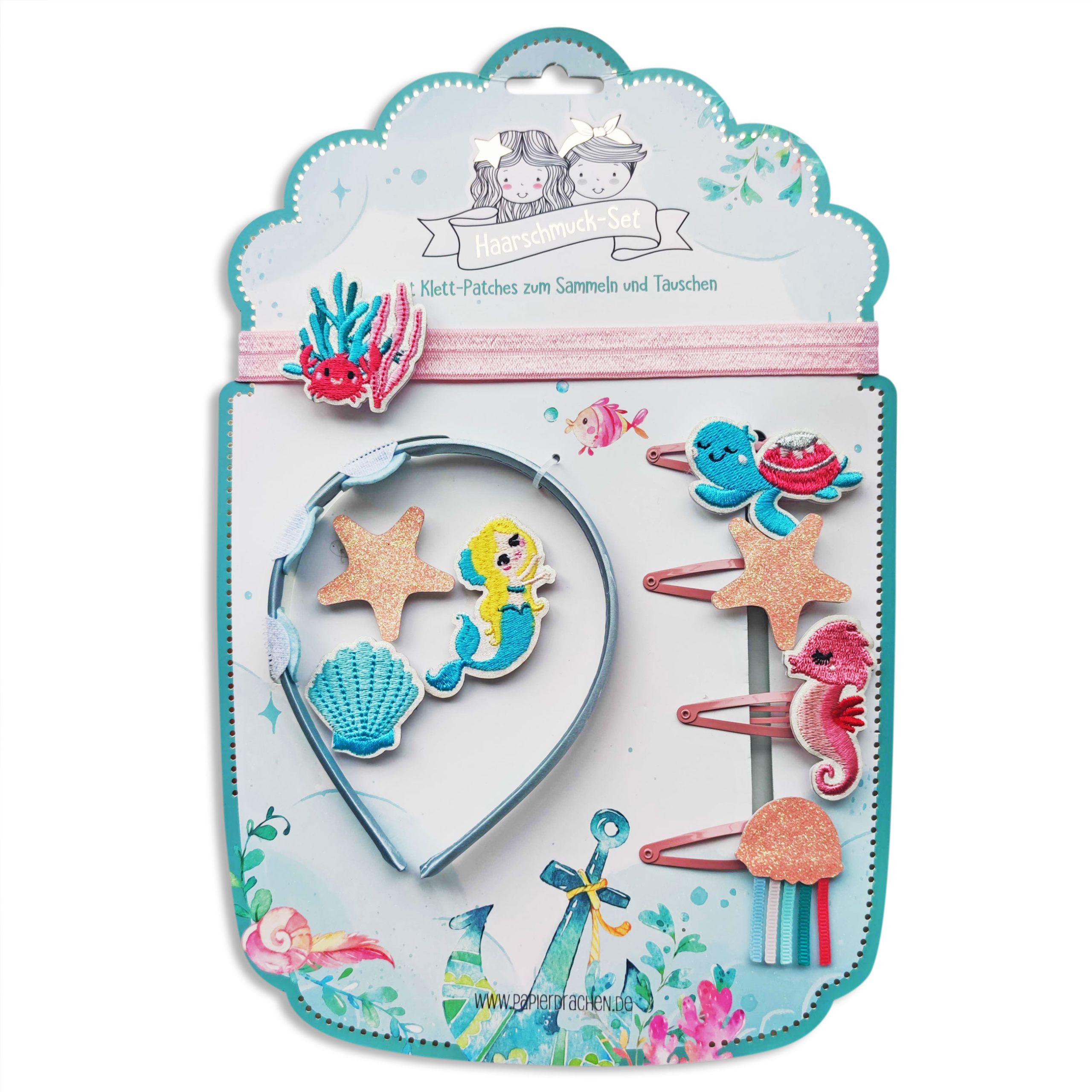 013-001-002_001 Haarschmuck Set – Haarreif mit Patches – Meerjungfrau – Bild 1
