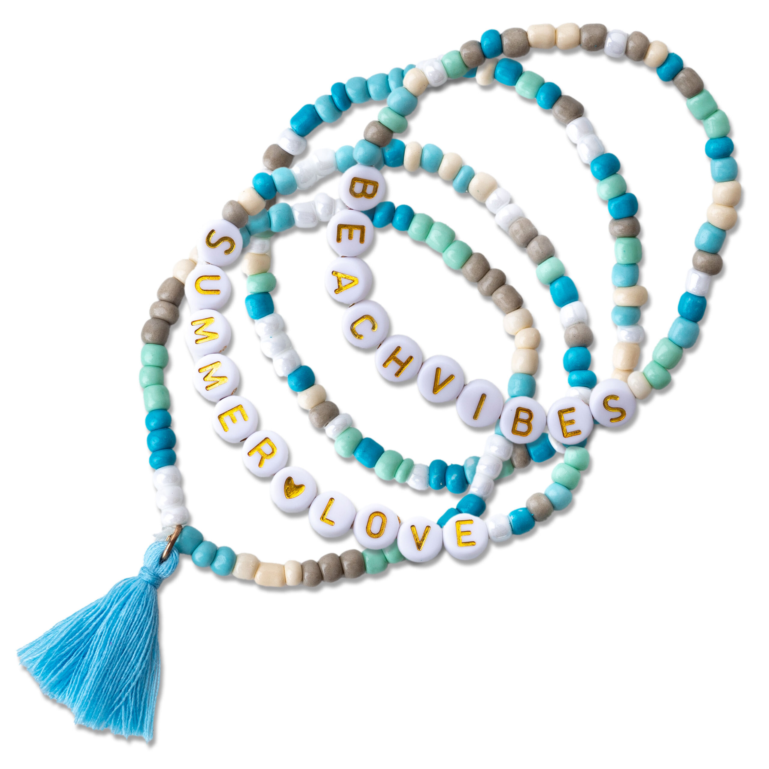 014-001-007_001 4 Perlenarmbänder – BEACHVIBES und SUMMERLOVE – Bild 1