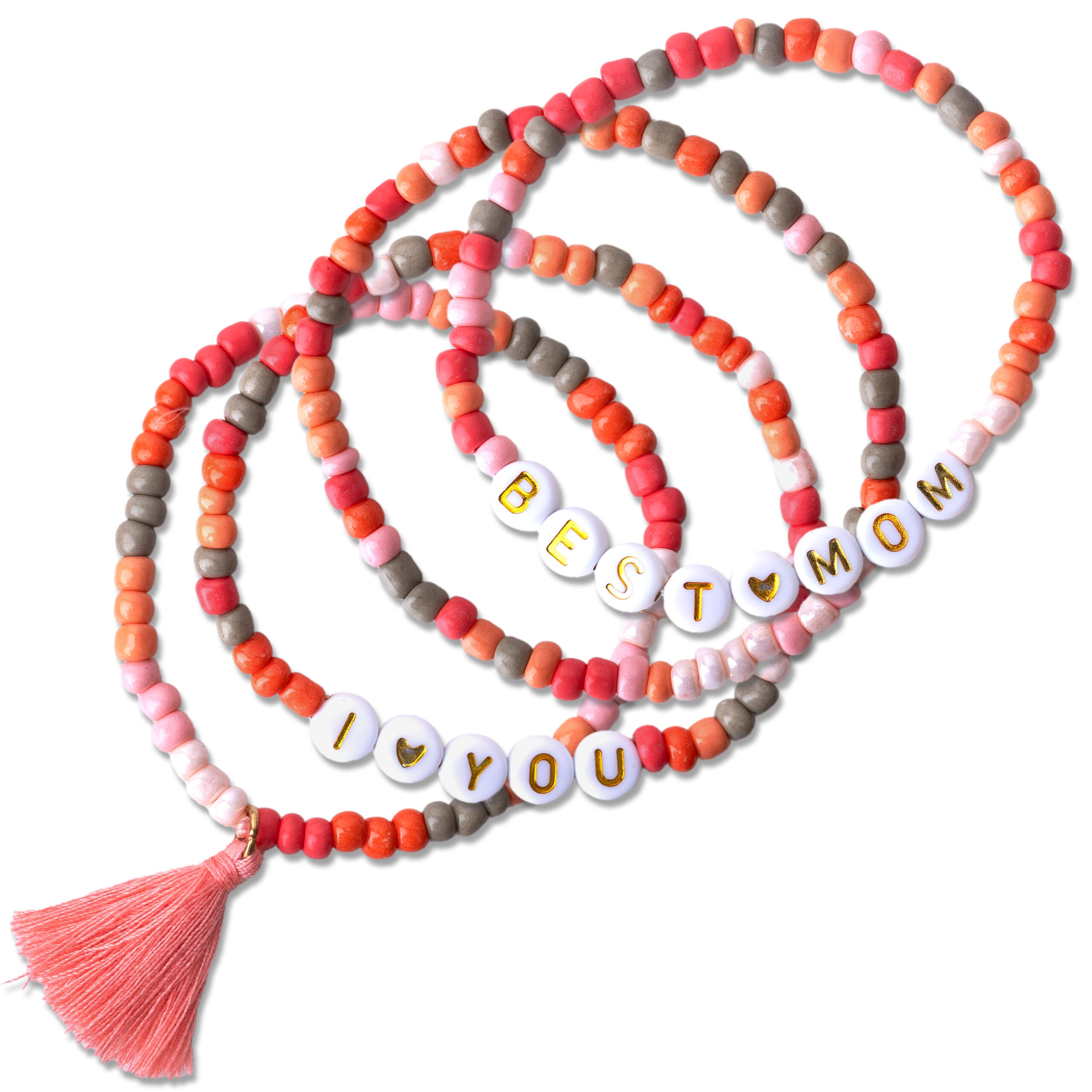 014-001-009_001 4 Perlenarmbänder – I LOVE YOU und BEST MOM – Bild 1