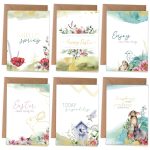6 Osterkarten mit Umschlag – Wasserfarben mit Goldfolierung Set 4