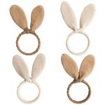4 Serviettenringe Ostern Musselin Natur Hasenohren Set 03