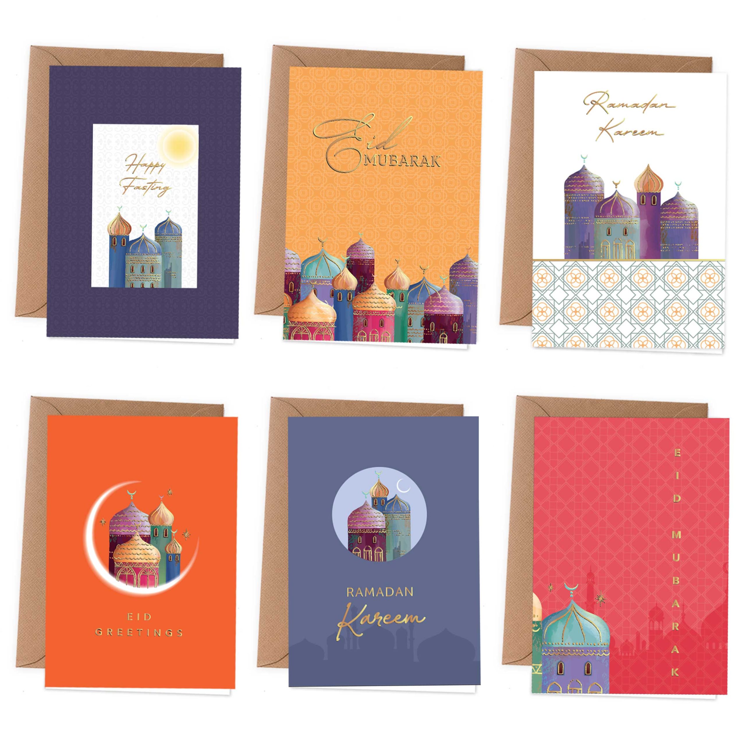 070-007-002-1 6 Ramadan Klappkarten Colourful goldfoliert – Bild 1