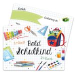 Einschulung Einladungskarten Set 6 Wasserfarben
