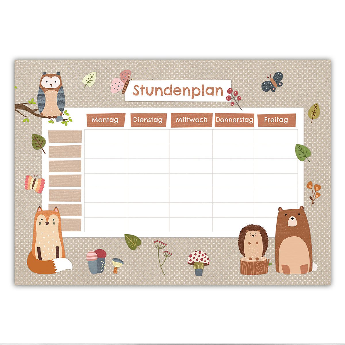 230-001-012_1 Stundenplan Block DIN A4 – Waldtiere – Bild 1