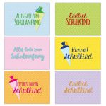 12 Glückwunschkarten zur Einschulung – Bunt mit Punkten