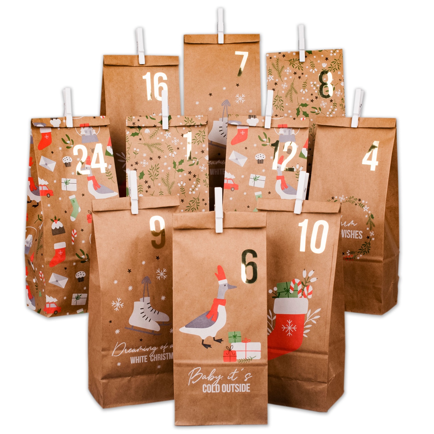 Merry Christmas Frame composition Mockup Adventskalender mit bedruckten Tüten – Christmas – Bild 1