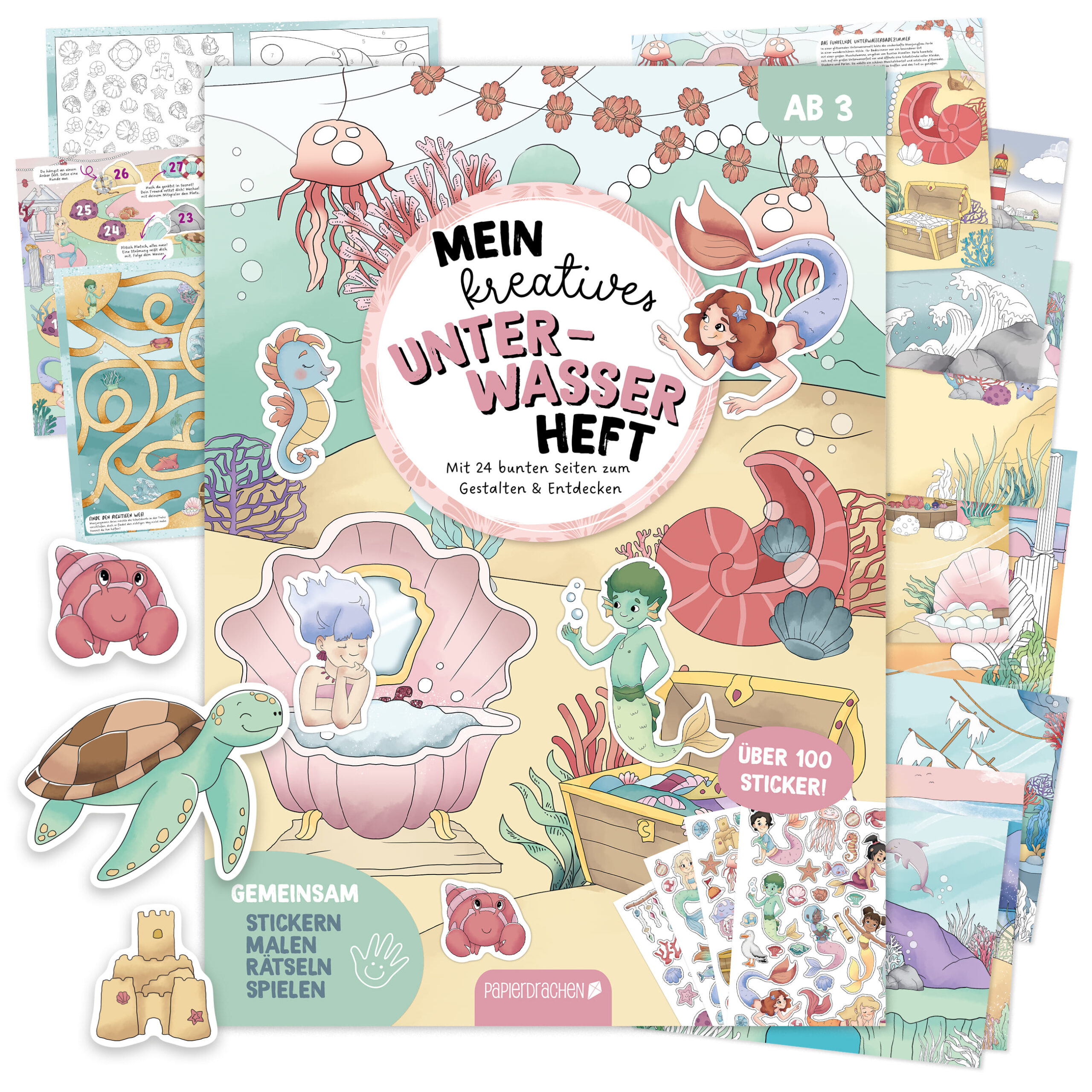 507-005-003_1 Mein kreatives Unterwasser Heft – Malen, Rätseln, Stickern – Bild 1