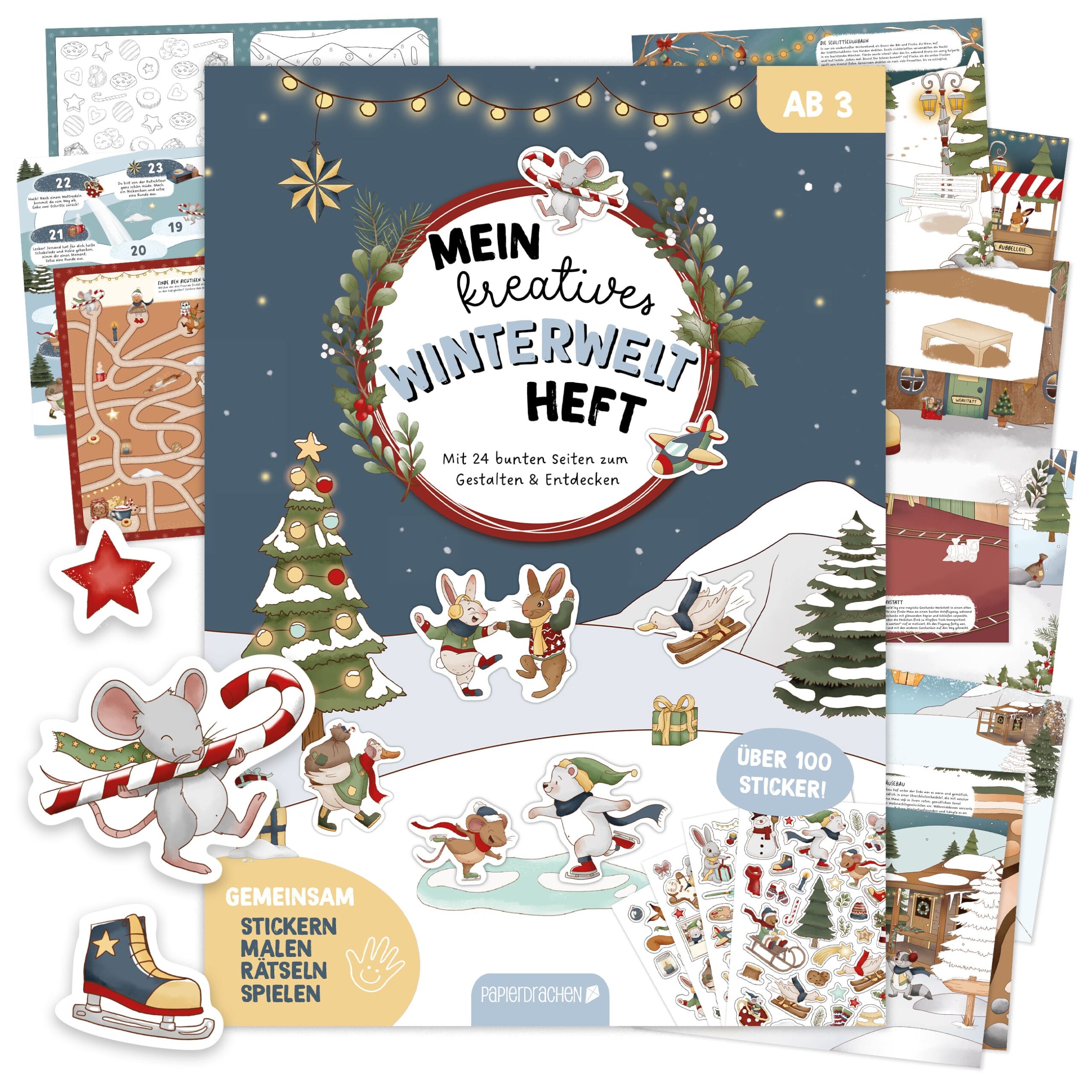 507-005-005_1 Mein kreatives Winterwelt Heft – Malen, Rätseln, Stickern – Bild 1