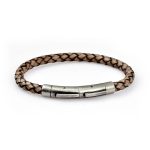 Herrenarmband - Geflochtenes graues Leder mit Kanten und verstellbarem Verschluss