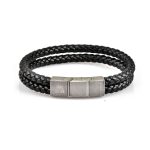 Herrenarmband - Doppelt geflochtenes schwarzes Leder mit verstellbarem Verschluss