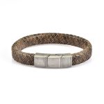 Herrenarmband - Flach geflochtenes braunes Leder mit Kanten und verstellbarem Verschluss