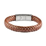 Herrenarmband Braunes flaches, geflochtenes Leder und geflochtener Edelstahldraht