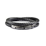 Herrenarmband - Doppelt geflochtenes schwarzes Leder mit Gunmetal-Verschluss