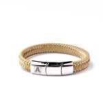 Herrenarmband Cremefarbenes geflochtenes Leder und geflochtener Edelstahldraht