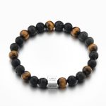 Herrenarmband Schwarzer Lavastein, Matt-Onyx und Tigerauge-Steine