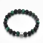 Herrenarmband Schwarzer Lava-, matter Onyx- und grüner Tigerauge-Stein