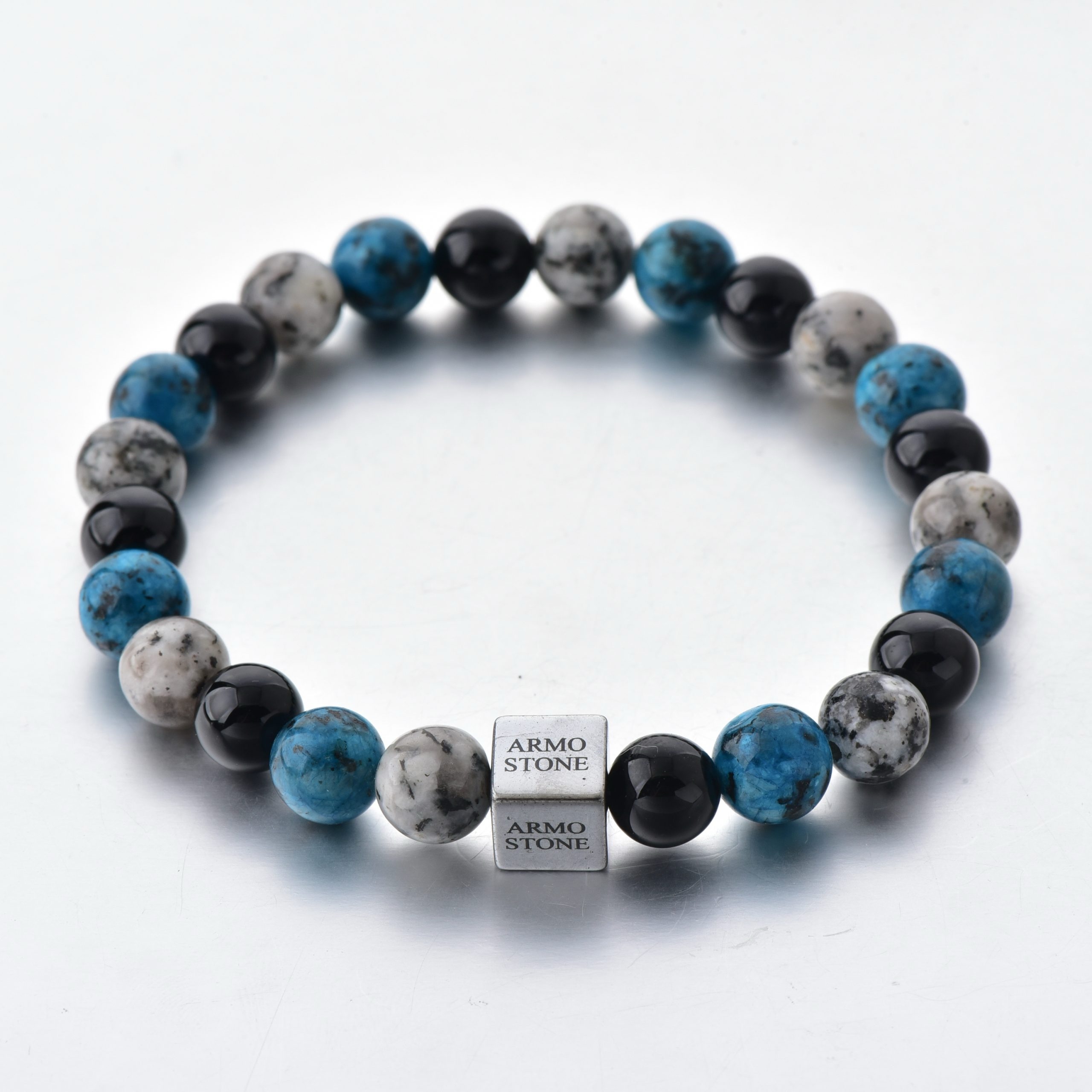 ARM-ASN30 Herrenarmband Blauer & grauer Achat mit Onyx-Steinen – Bild 1