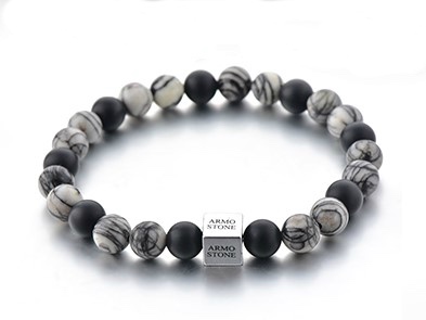 ARM-ASN31 Herrenarmband Grauer Labradorit & Onyx-Steine – Bild 1