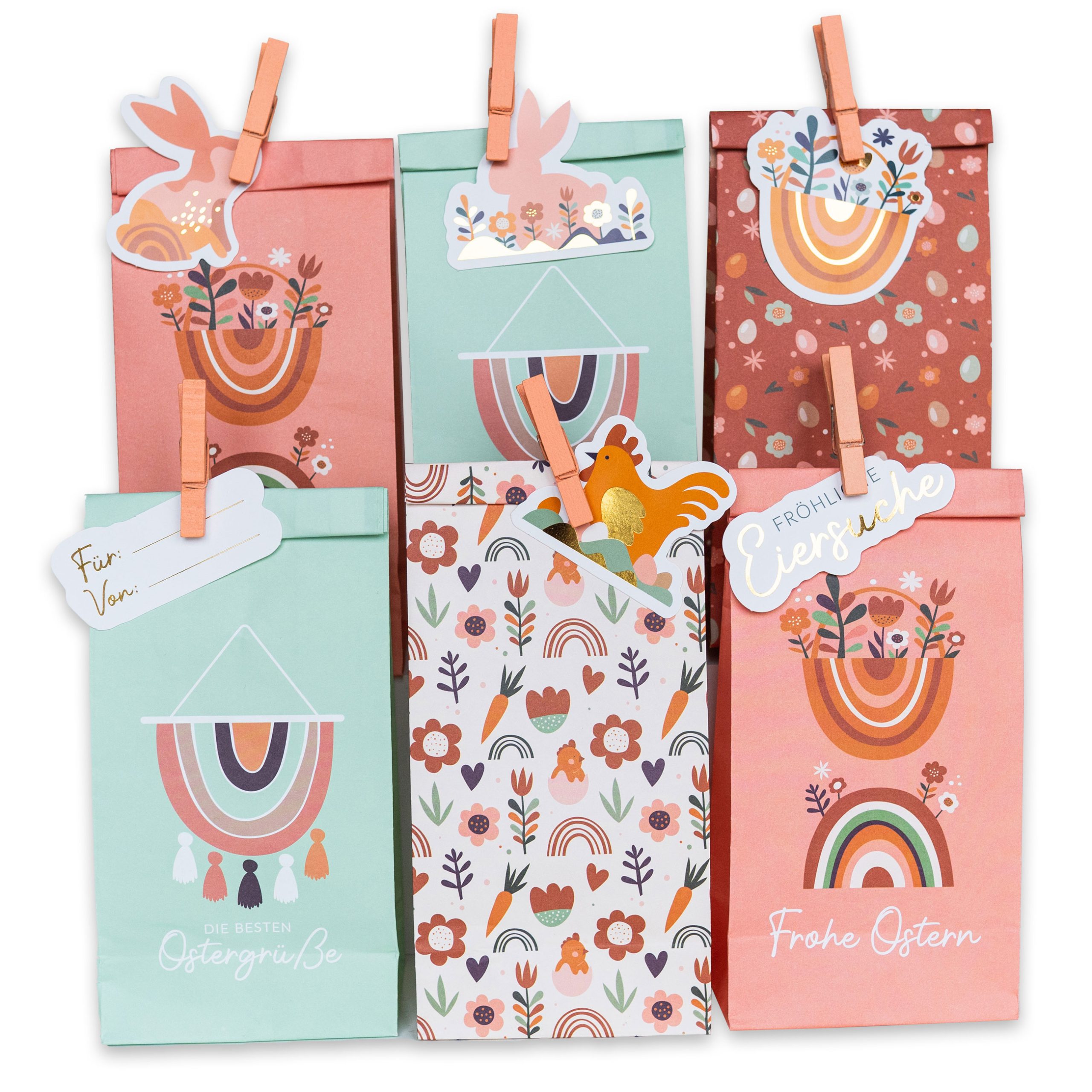 B060-021-009_001 12 Geschenktüten mit Anhängern zu Ostern - PN3 Boho - Set 9 – Bild 1