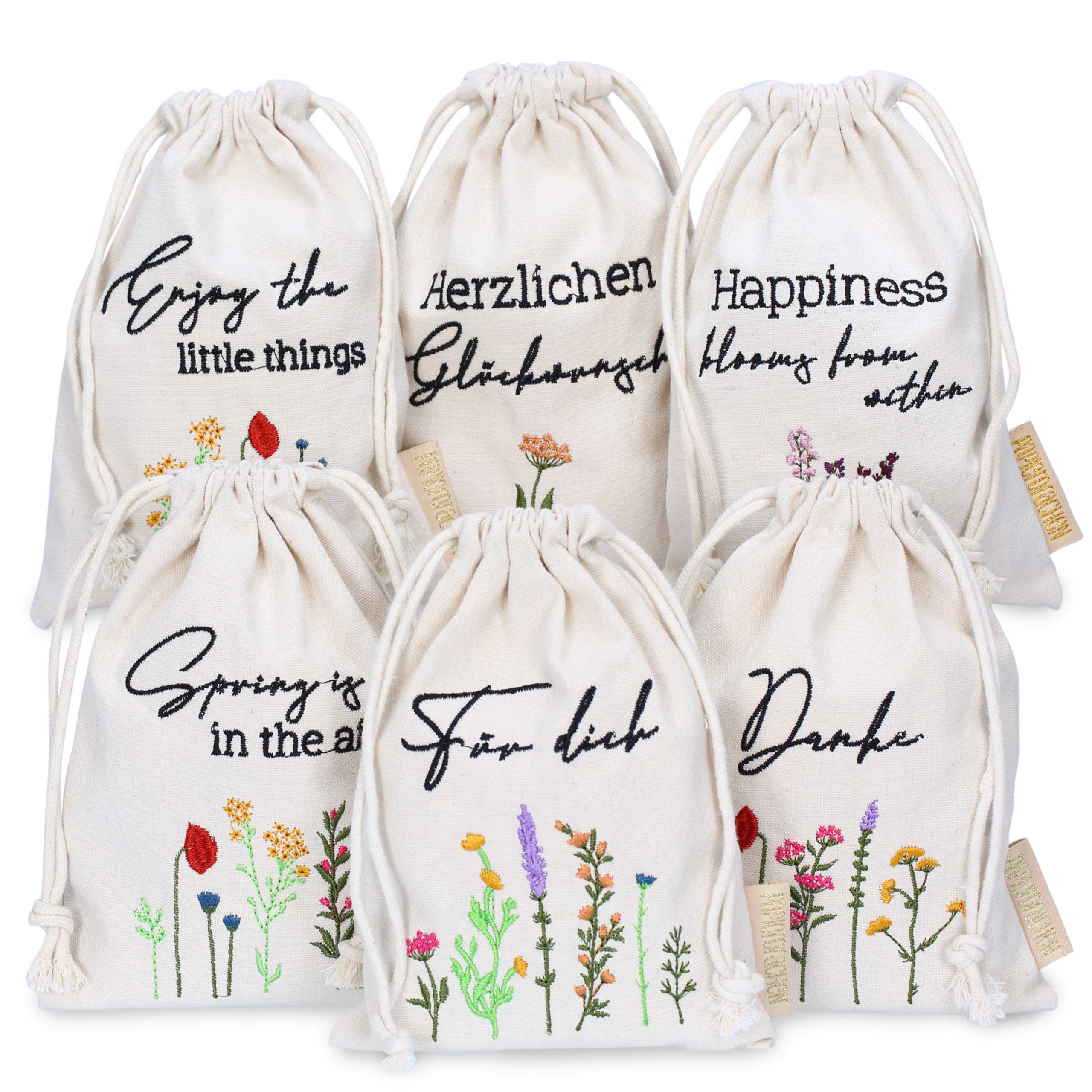 B060-025-005_001 Ostern Leinensäckchen - 6er - Blümchen - Set 1 – Bild 1