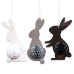 3 Osterhasen mit Seidenpapier  weiß schwarz grau - Set 04