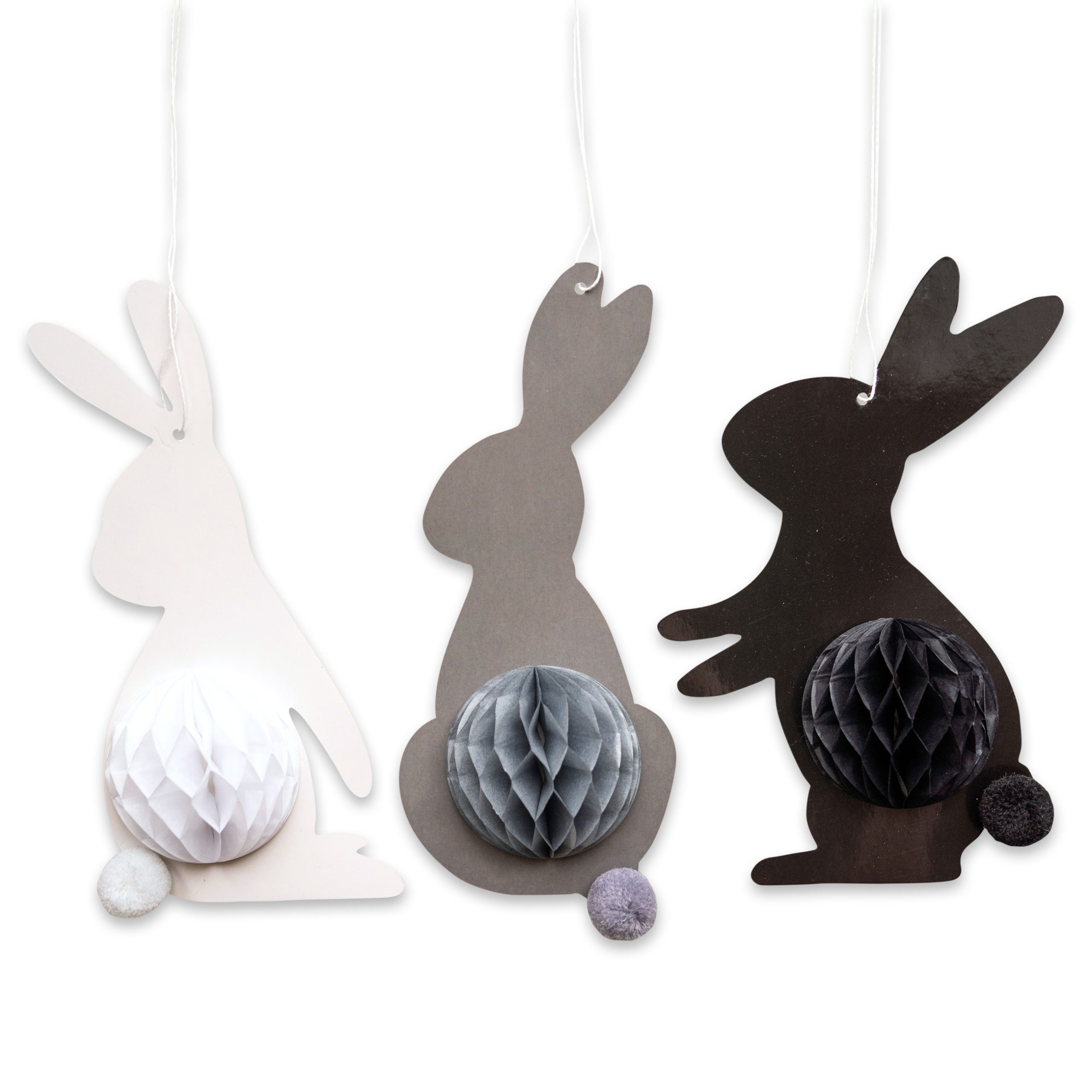 B060-034-004_001 3 Osterhasen mit Seidenpapier weiß schwarz grau - Set 04 – Bild 1