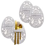 4 Osterbesteckhalter Filzeier grau weiss - Set 01