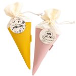 2 Kitatüten Musselin Rosa und Gelb mit Holzanhänger