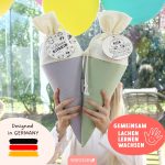 2 Kitatüten Musselin Blau und Mint mit Holzanhänger – Bild 6