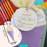2 Schultüten Musselin Lila und range mit Holzanhänger – Bild 5