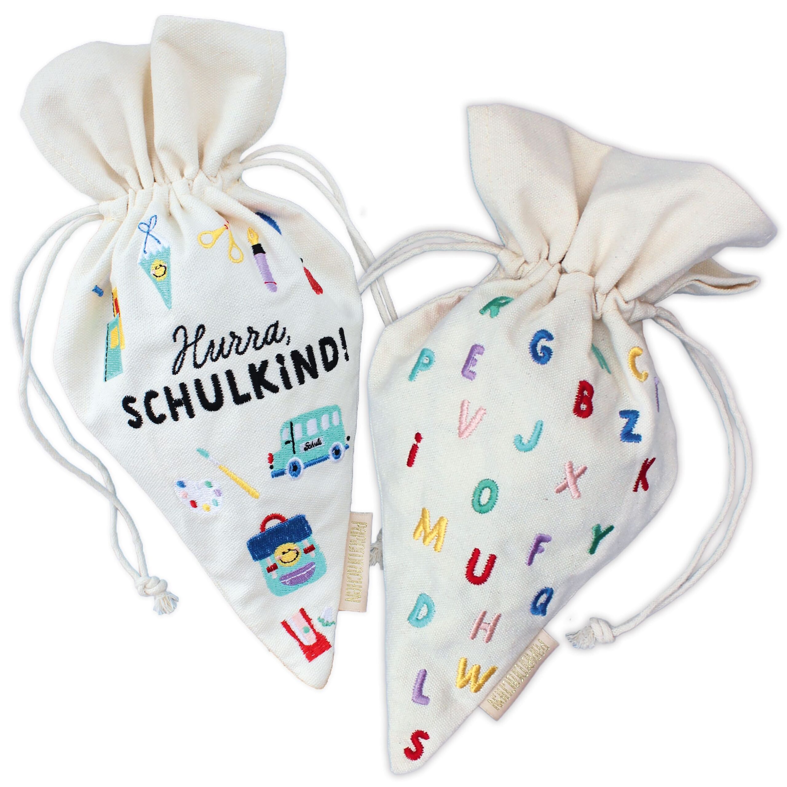 B270-031-002_001 2 Geschenkbeutel Schultüten Canvas bunt Schulkind – Bild 1