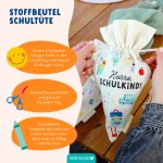 2 Geschenkbeutel Schultüten Canvas bunt Schulkind – Bild 4