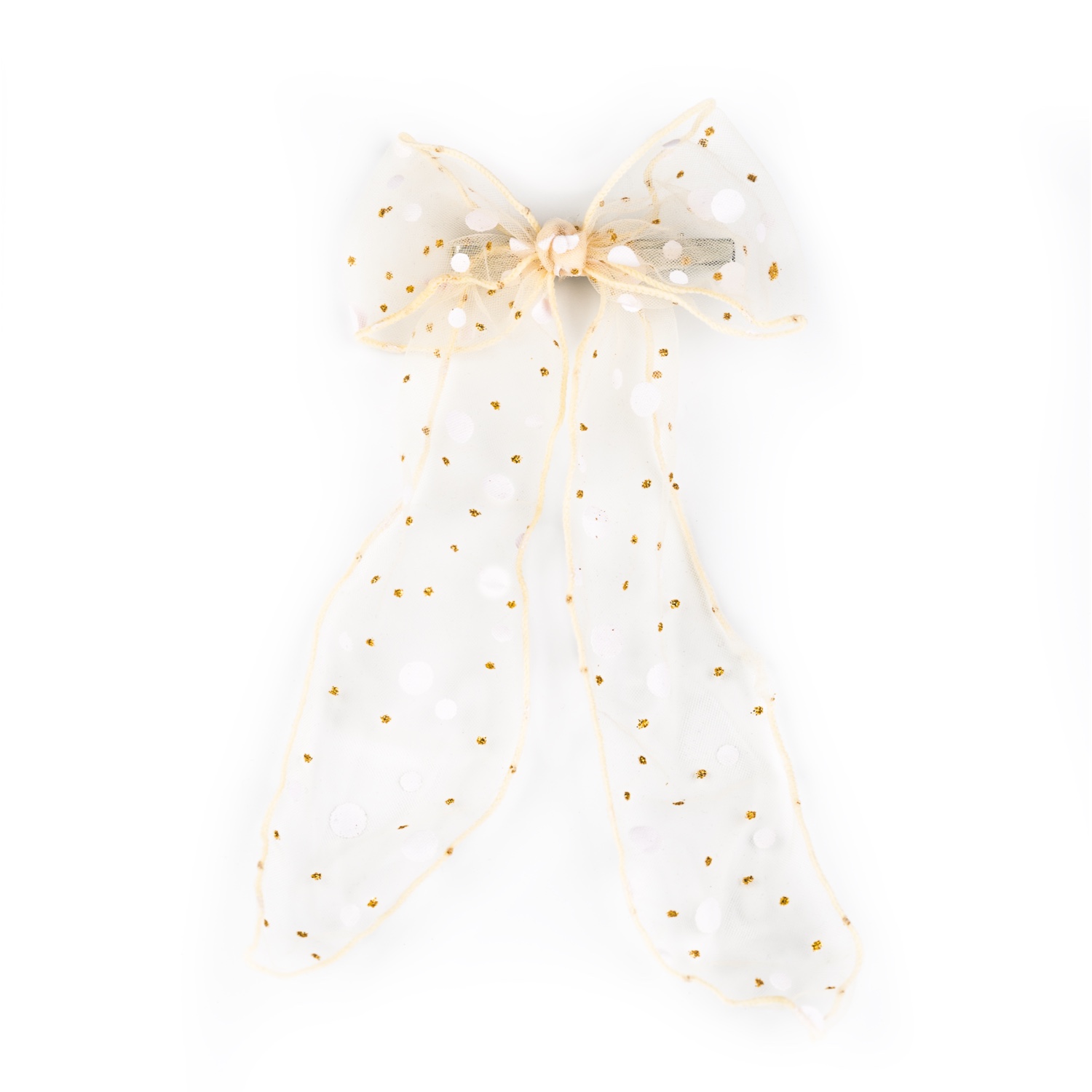 BSL301427 Busy Lizzie - Haarschleife - Organza - Silberpunkte - Beige – Bild 1