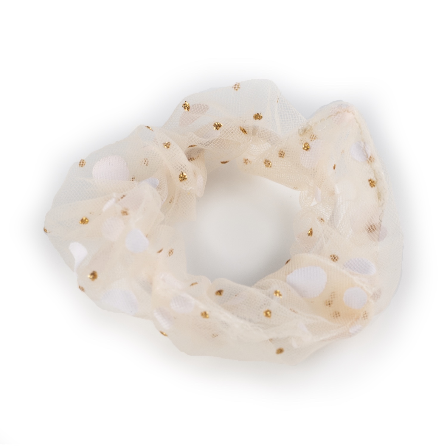 BSL301434 Busy Lizzie - Scrunchie - Organza - Goldpunkte - Beige – Bild 1