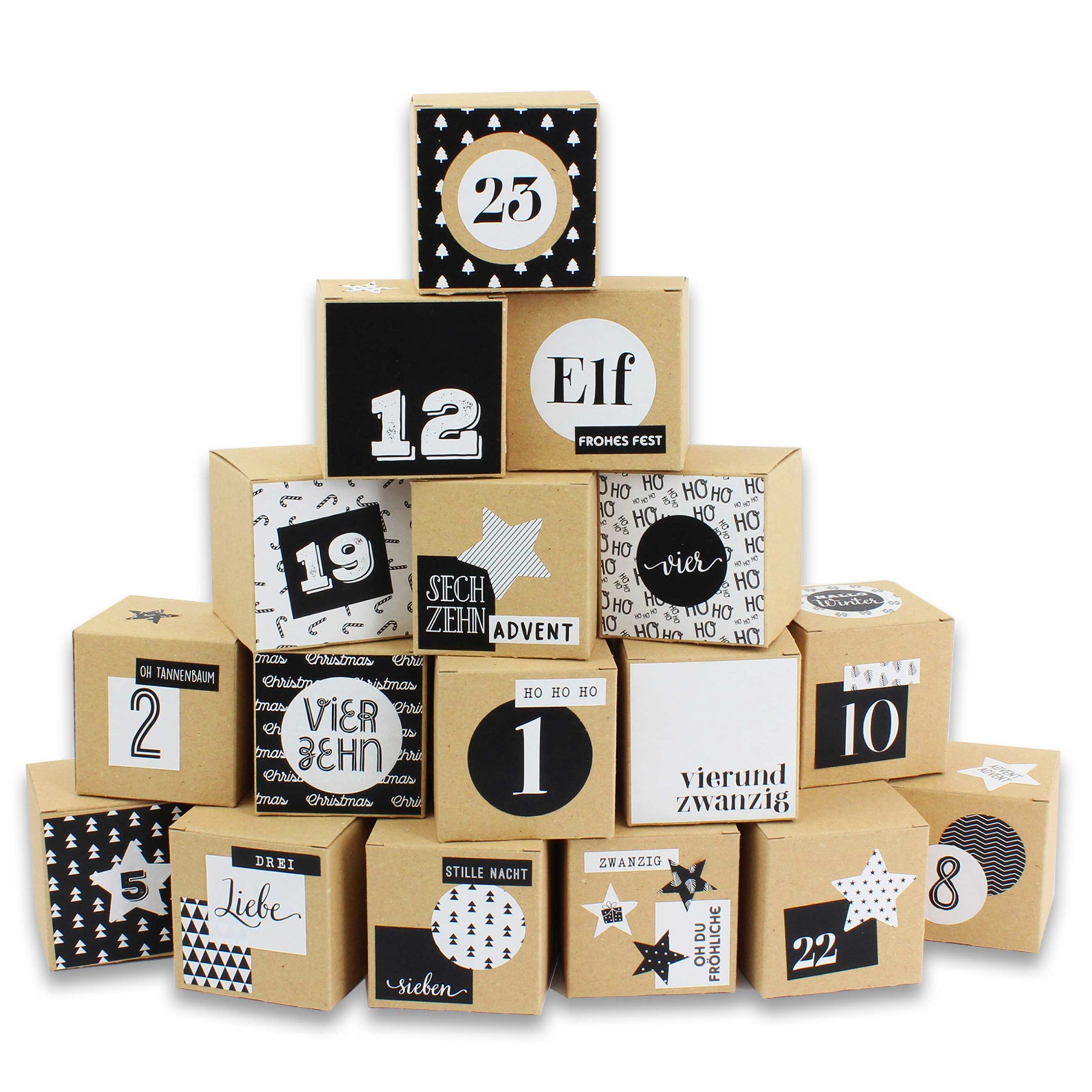 PAPD-A005_001 Adventskalender – 24 Kisten – Motiv Schwarz-weiss – Bild 1