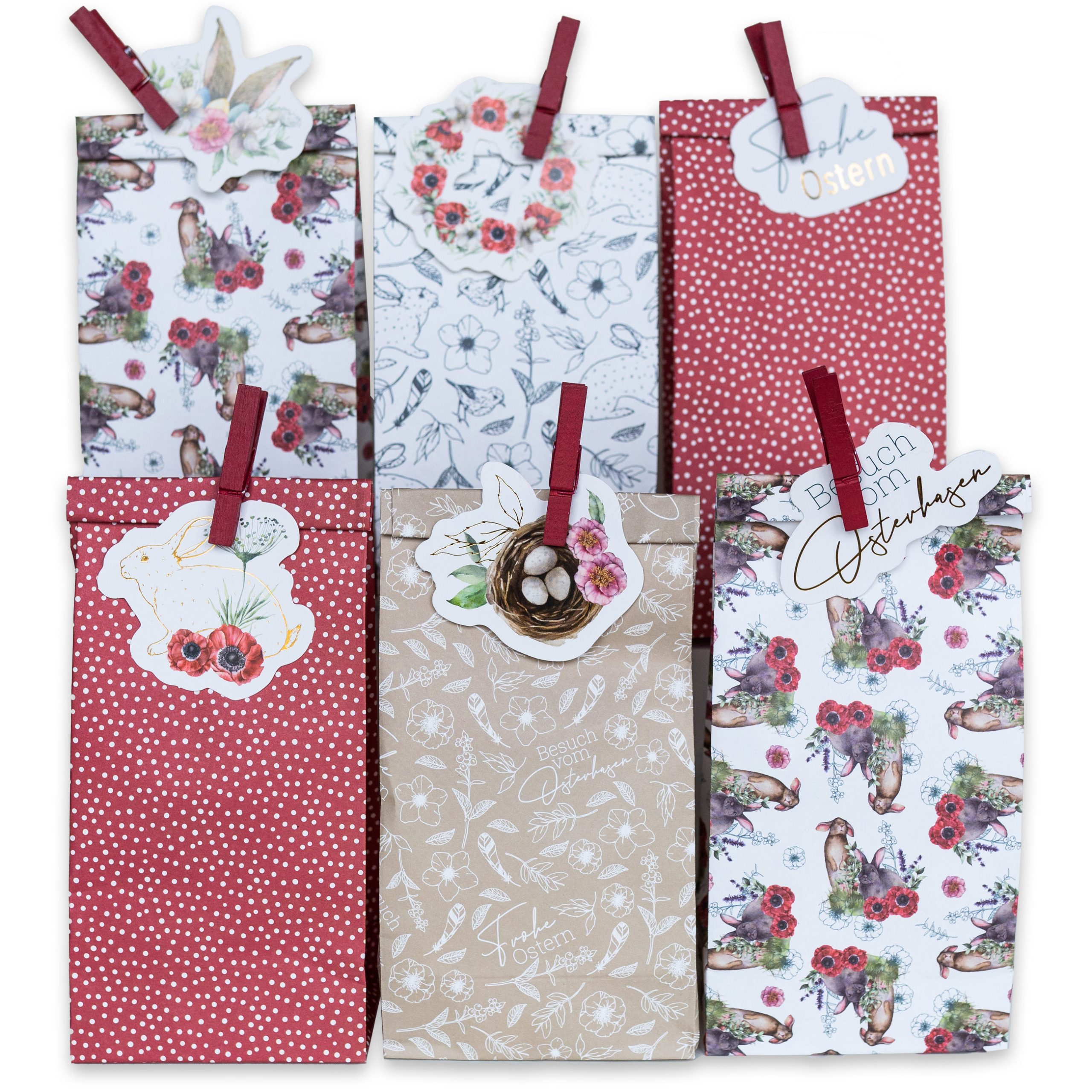 PAPD-O-021-011_001 12 Geschenktüten mit Anhängern zu Ostern – Aquarell – Set 11 – Bild 1