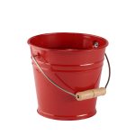 Metalleimer mit Holzgriff, rot
