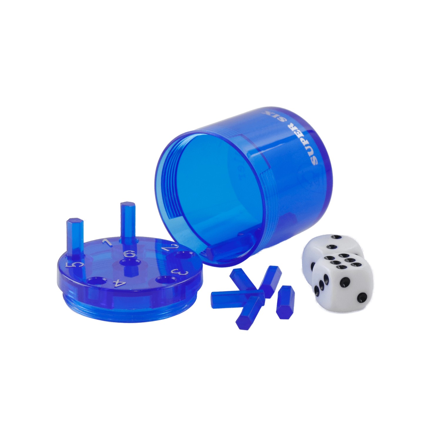 sal3012_1 SUPER SIX "Travel" aus ABS - Blau, 5cm + Ø 5cm, Reisespiel – Bild 1