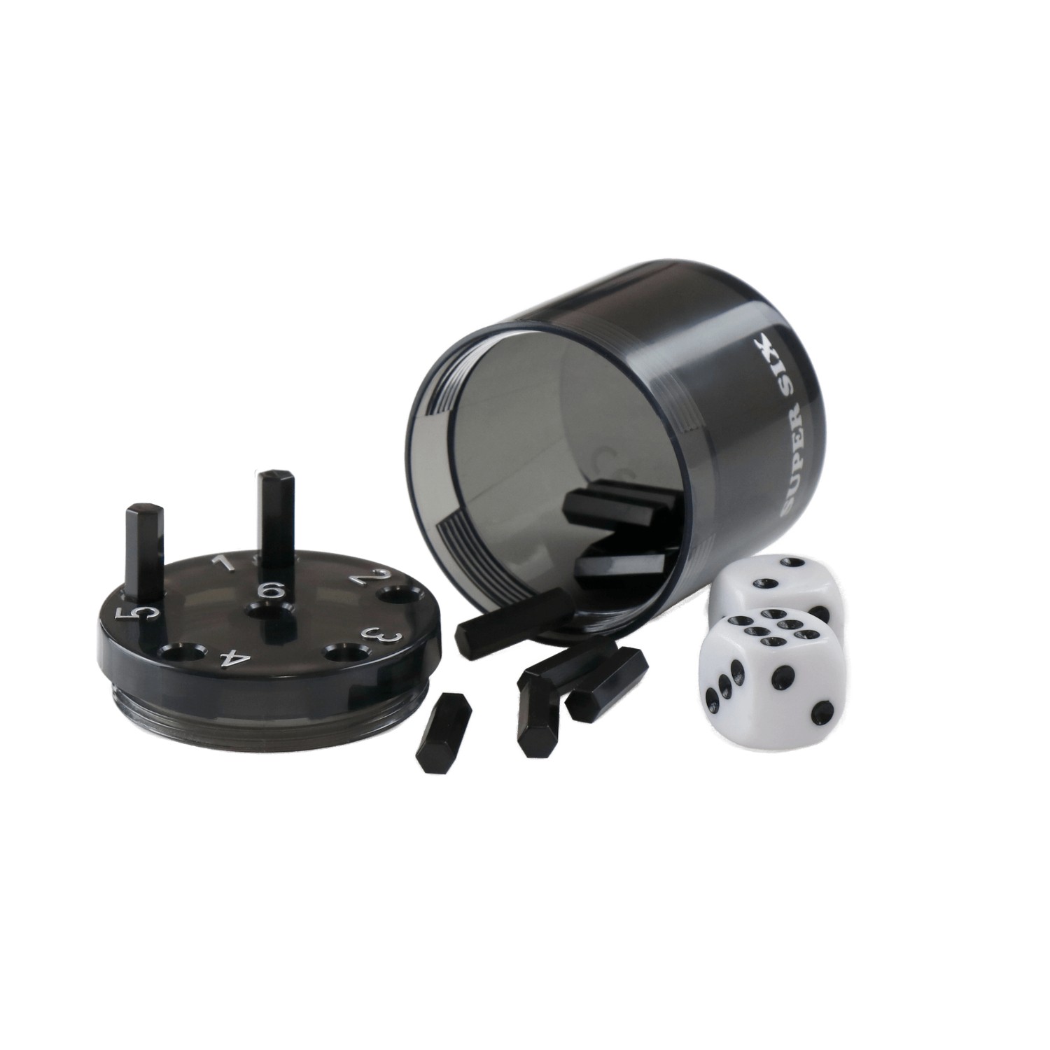 sal3013_1 SUPER SIX "Travel" aus ABS - Schwarz, 5cm+ Ø 5cm, Reisespiel – Bild 1